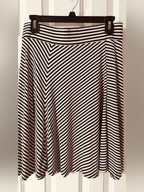 LOFT Black and White Striped Circle Skirt